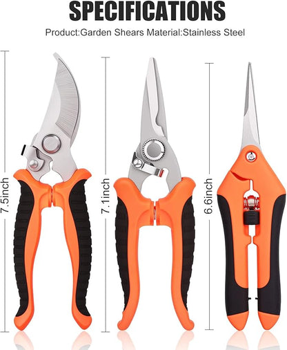 3 pcs garden shears Stainless steel Gardening scissors Pruning shears for gardening For pruning scissors flowers fruit trees
