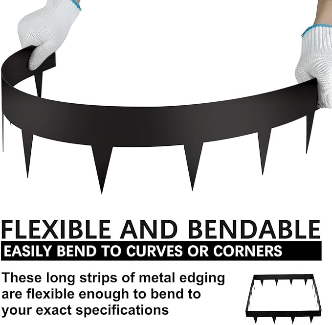 Worth Garden 10-Pack Galvanized Steel Landscape Lawn Edging - 4.5in H Black Powder Coated Bendable Metal Strips - Hammer-in Edging Border w/ 11 Clips - Yard Pathway Divider (33Ft Total)