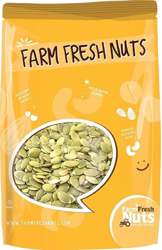 Dry Roasted Pepitas/Pumpkin Seeds Unsalted (2 Lbs.) - Oven Roasted in Small Batches for Added Freshness - Vegan & Keto Friendly - Farm Fresh Nuts Brand