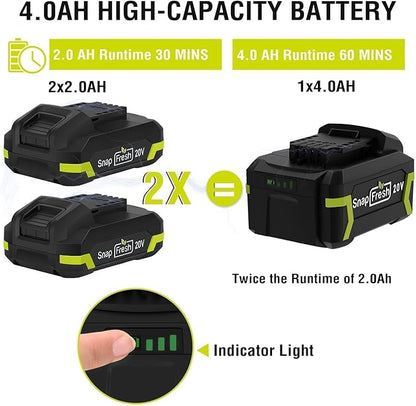 SnapFresh Cordless Tiller Cultivator, 20V Electric Garden Tiller with 4.0AH Battery and Fast Charger, 300 PRM Battery Powered Rototiller, 9" Width 6.6" Depth, 3 Speed Handheld Tiller with Steel Tines