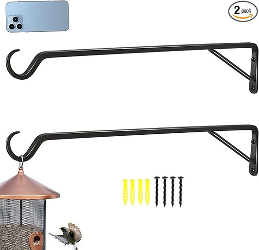 2 Pack Extra Long 23 Inch Heavy-Duty Rust-Resistant Solid Steel Plant Hangers and Bird Feeder Hangers for Indoor and Outdoor Decor, Wall Hooks