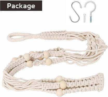 Macrame Plant Hanger 35", No Tassel Hanging Plant Holder, Sturdy Flower Pot Holder with 2 Hooks - Ivory