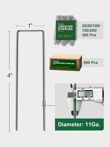 GROWNEER 4 Inch 100 Pack Landscape Staples Heavy Duty 11 Gauge Galvanized Steel Garden Stakes Staples Securing Pegs for Securing Weed Fabric Landscape Fabric Netting Ground Sheets and Fleece