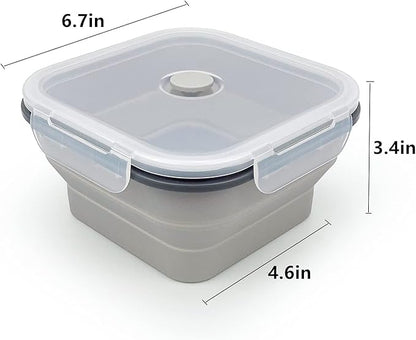 CARTINTS Large 1200ml Collapsible Bowls with Lids, Silicone Food Storage Containers, Space-Saving Meal Prep Containers For Kitchen and Outdoors Camping, Set of 3, Grey