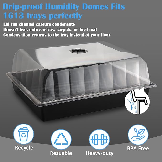 10-Pack Leak-Proof Humidity Domes, Plastic Clear Seed Starter Dome, Seed Starter Tray Covers Humidifying and Insulating for Greenhouse Germination and Garden Growing (16"×13", 4" Height)