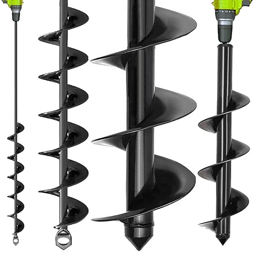 Auger Drill Bits for Planting 3x16.5in and 2x32in Solid Shaft Plant Flower Bulb Auger Spiral Hole Drill Rapid Planter Earth Post Umbrella Hole Digger for 3/8" Hex Drive Drill (2, 3"x16.5"+2" x32in)