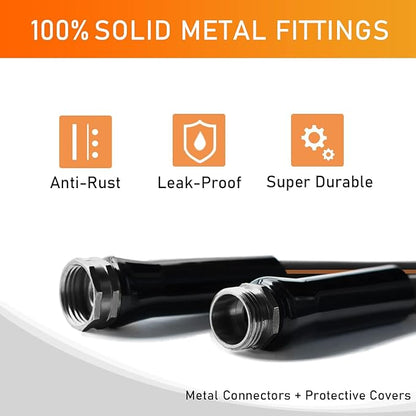 Garden-Hose 200ft x 5/8 in Heavy Duty, Flexible and Lightweight Water Hose, Burst 600 psi, Kink-less Hybrid Rubber Hose for Backyard, 3/4'' Solid Metal Fittings for All Your Watering Need