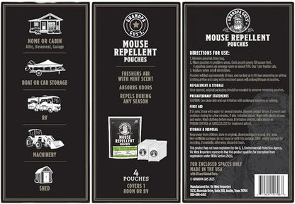 Grandpa Gus's Natural Mouse Repellent Pouches, Cinnamon/Peppermint Oils Repel Mice from Nesting in Home/Cabin/Boat/Car Storage/RV/Machinery/Shed (16 Pouches)