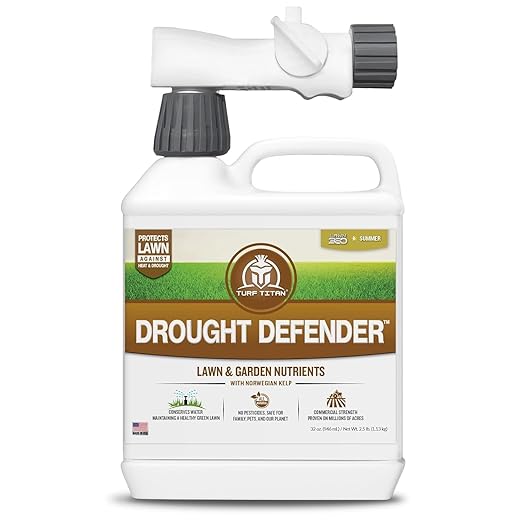Turf Titan Drought Defender Hose End - Shields Heat and Nutrient Rich Plant Food - Ideal Summer Soil Liquid Fertilizer Promoting Healthy Green, Water-Conserving Turf Grass - Covers up to 8,000 Sq Ft