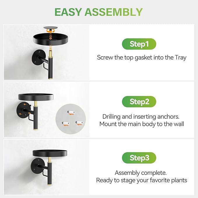 DELLAN Wall Plant Holder, 3 Pack Metal Wall Planters Stand Floating Shelves for Indoor Plants, Window Sill Plant Decor for Bedroom, Bathroom, Living Room, Home, Office, BlackGold