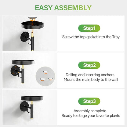 DELLAN Wall Plant Holder, 3 Pack Metal Wall Planters Stand Floating Shelves for Indoor Plants, Window Sill Plant Decor for Bedroom, Bathroom, Living Room, Home, Office, BlackGold