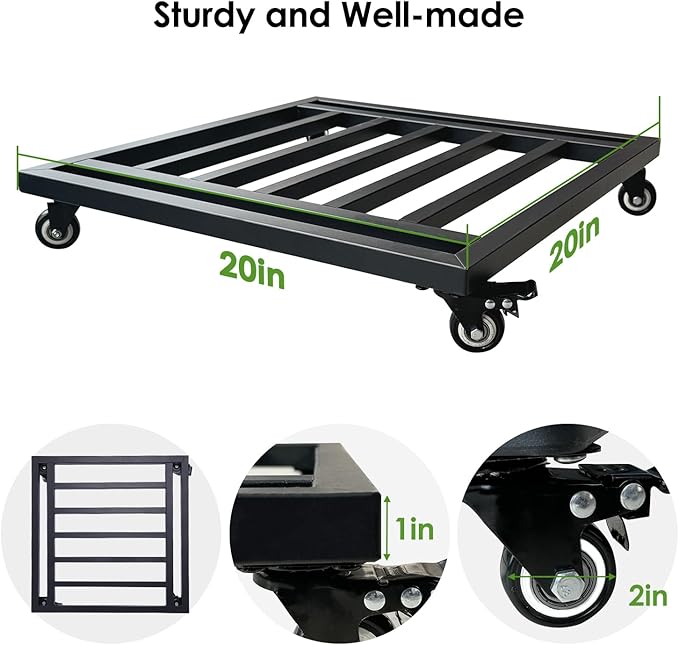 20" Square Plant Caddy with Wheels Heavy Duty,Large Metal Plant Caddy Indoor Outdoor Use,Rolling Plant Dolly with Industrial Casters,Black Plant Tray for Large Planters Pots,2-Pack