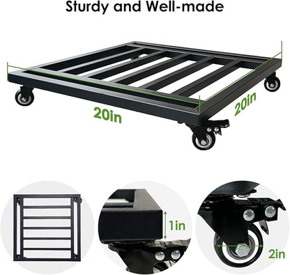20" Square Plant Caddy with Wheels Heavy Duty,Large Metal Plant Caddy Indoor Outdoor Use,Rolling Plant Dolly with Industrial Casters,Black Plant Tray for Large Planters Pots,2-Pack