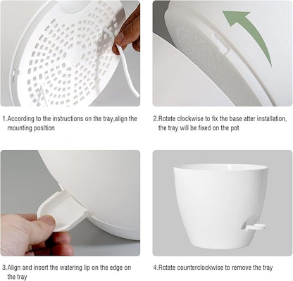 10/9/8 inch Self Watering Pots, Set of 3 Plastic Planters with Mesh Drainage Holes and Deep Reservoir for Indoor Outdoor Garden Plants and Flowers, White