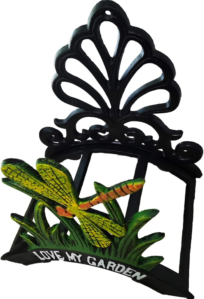 Decorative Garden Hose Holder, Hose Hanger, Heavy Duty Cast Iron Garden Yard Water Pipe Holds, Wall Mounted Hose Butler, Hose Rack Reel, 50FT 75FT 100FT Water Hose Bulter Storage (Dragonfly)
