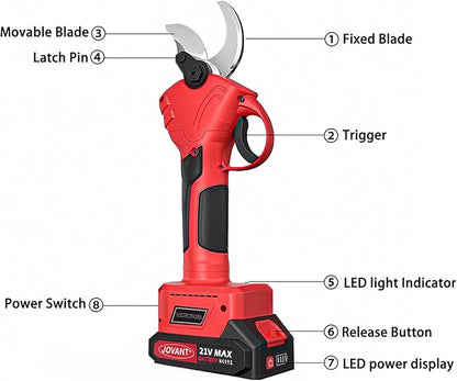 Electric Pruning Shears, 1.2"30mm Cordless Pruning Shears, 20V 2.0Ah Li-ion Battery Pruning Shears, Brushless Motor Electric Shears For Gardening, SK5 Blade Electric Pruners Cordless JOVANT