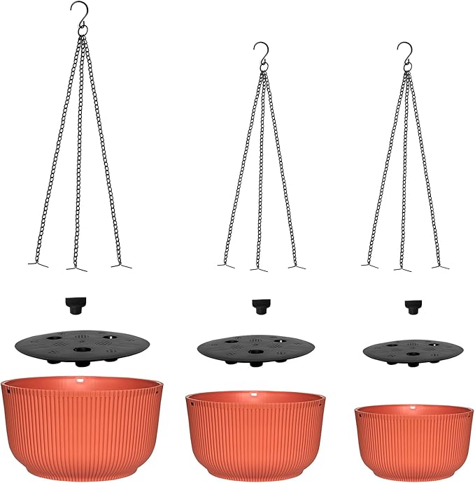 Hanging Planters 9/10/11 Inch for Indoor Plants, 3 Pack Plant Hanger Outdoor with Drainage Holes, Self Watering Hanging Basket Flower Pot for Garden Home Decor, Light Coral