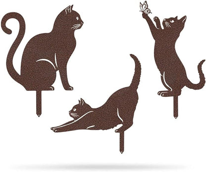 RealSteel I 3 Pack Steel Cat Garden Decor I Outdoor Yard Decorations I Gift for Cat Lovers I Lawn Ornaments and Statues I Garden Signs Decorative Outdoor - Penny Vein