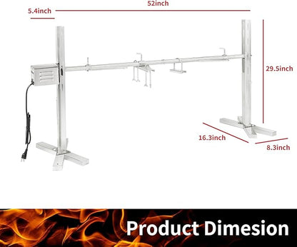 Electric Rotisserie Grill Kit, 90LBS Pig Spit Rotisserie, Stainless Steel Tripod Stand, 52' Pig Lamb Hooded Roaster, Charcoal Spit with 15W Motor & Height Adjustable for Camping