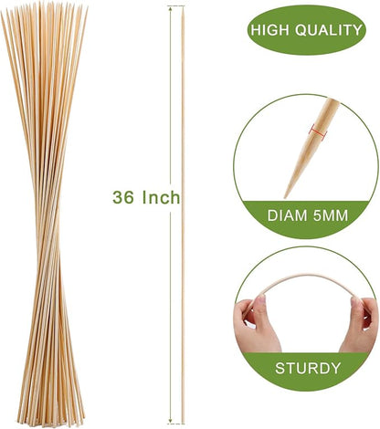 200 PCS Bamboo Marshmallow Roasting Sticks, SMores Skewers for Fire Pit, Extra Long 36 Inch Heavy Duty 5mm Thick Wooden SMores Sticks for Open Fire Pits Roaster Barbecue Hot Dog Camping Kebab Sausage