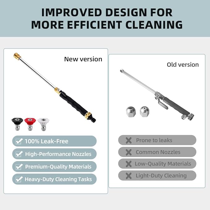 Jet Nozzle Power Washer Wand Hose Nozzle, Hydro Jet High Pressure Washer Tools with 3 Different Nozzles, 3-In-1 Power Wand, Hose Quick Connectors For Car Pet Window Washing, Black