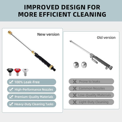 Jet Nozzle Power Washer Wand Hose Nozzle, Hydro Jet High Pressure Washer Tools with 3 Different Nozzles, 3-In-1 Power Wand, Hose Quick Connectors For Car Pet Window Washing, Black