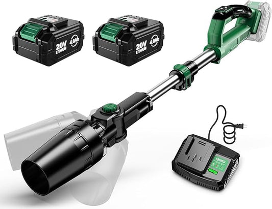 KIMO Leaf Blower Cordless with Battery and Charger, 310000RPM, 37Inch Telescopic Pole, 750CFM 280MPH, 3Speeds w/Smart Panel, Lightweight 2.5Lb, 2PCS 4000mAh Battery Operated Leaf Blower for Gutters