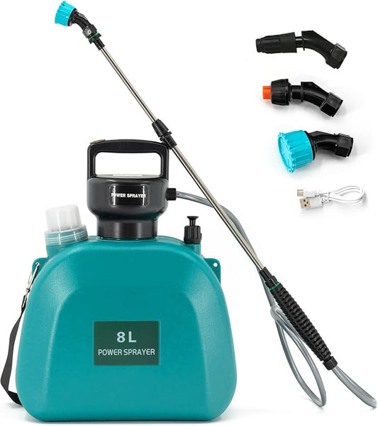 Electric Garden Sprayer, 2Gallon 8L Large Capacity Automatic Spray Bottle,Powerful Continuous Water Spraying, with 3 Rotatable Mist Nozzles and Adjustable Shoulder Strap for Lawn Yard
