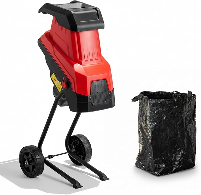 MZK Electric Wood Chipper, 15 Amp Wood Chipper Shredder, with 45L Collection Bag and Push Stick, 1.8 Inch Cutting Diameter for Garden Branches