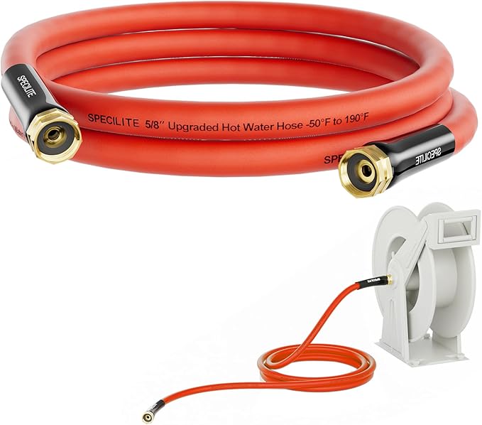 SPECILITE 5/8" Female to Female Hot/Cold Short Leader Hose 10 ft, -50℉-190℉, Flexible & Lightweight Rubber Hoses for Yard, Outdoor, Farm, Red
