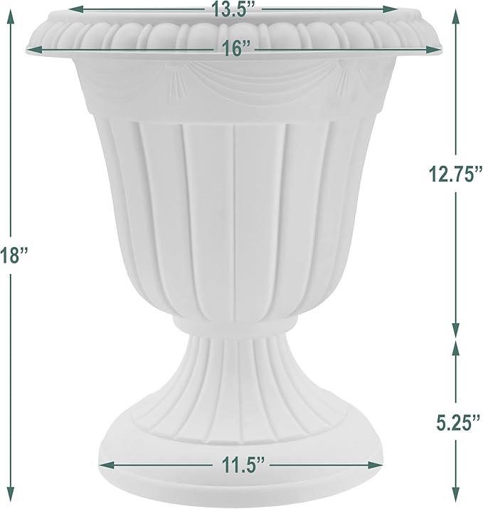 Arcadia Garden Products Classic Traditional Plastic Urn Planter Indoor/Outdoor