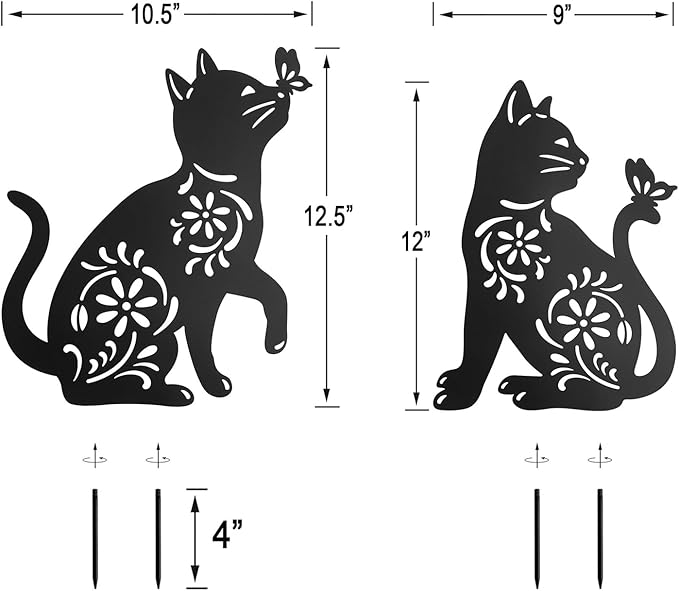 Cat Garden Decor,Metal Cat Decorative Garden Stakes for Outside,Patio,Outdoor,Charming Set of 2 Cats Yard Decor