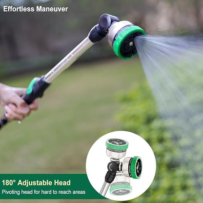 FANHAO Metal Garden Hose Wand, 16-Inch Heavy Duty Watering Wand with 9 Spray Patterns, 180° Rotating Long Garden Hose Nozzle Thumb Flow Control, Ideal to Water Hanging Baskets and Shrubs -Green