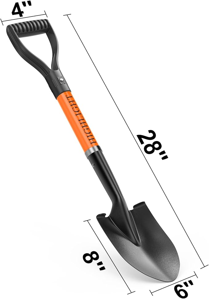 HIGHLIGHT Small Shovels,Gardening Shovel for Digging, Mini Kids Shovel, Length 28 Inches, D Handle, for Metal Beach, Camping, Snow, Fiberglass Handle, Orange