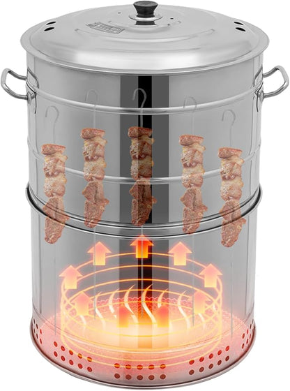 Stainless BBQ Grill Barrel,Portable 360°Smokeless Barbecue Grills,Silver Steel Kebob-Grill with 50 Skewers,Outdoor Cooking and BBQ,Camping Picnic Patio Backyard