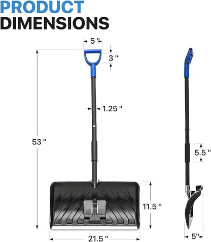 MoNiBloom Snow Shovel 21.5" Blade with Durable Aluminum Edge, 50" Length Detachable Large Snow Shovel with D-Grip Handle for Driveway