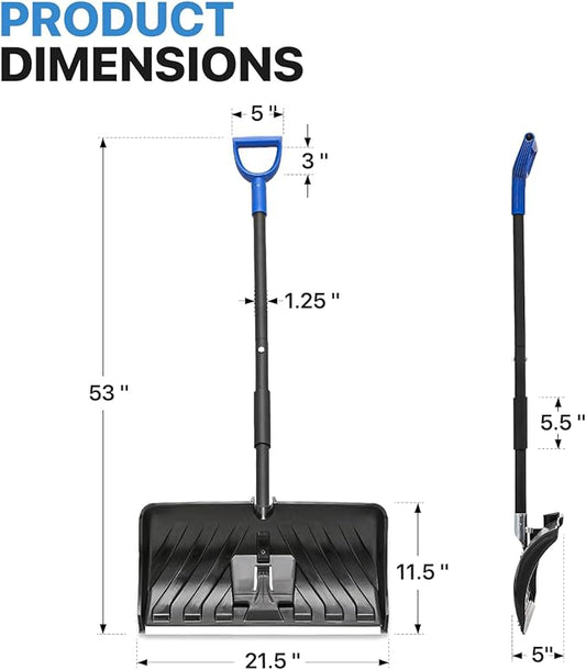 MoNiBloom Snow Shovel 21.5" Blade with Durable Aluminum Edge, 50" Length Detachable Large Snow Shovel with D-Grip Handle for Driveway