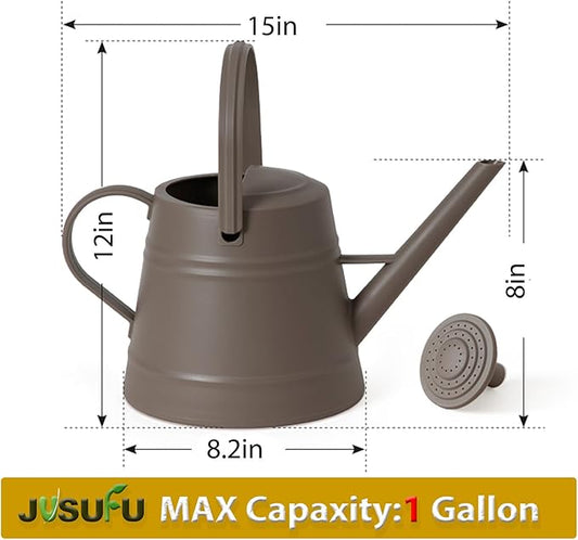 1 Gallon Watering Can for Plants, Watering Cans for Indoor&Outdoor Gardening, Water Can with Ergonomic Movable Handle (Brown)