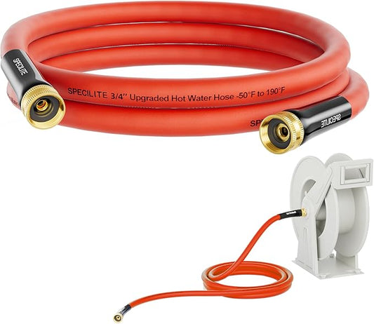 SPECILITE 3/4" Female to Female Hot/Cold Short Leader Hose 10 ft, -50℉-190℉, Flexible & Lightweight Rubber Hoses for Yard, Outdoor, Farm, Red