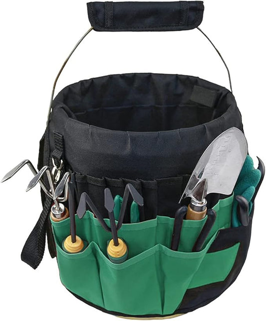 Green Gardening Tools Organizer 5 Gallon Bucket Tools Kit Storage Organizer with Handle, Garden 42 Pockets Tools Management Bucket Bag Trays, Insert Bucket Boss Tools Organizer (Tools Excluded), Black, 17.91 inch x 11.81 inch