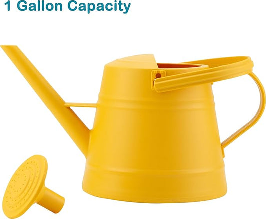 1 Gallon Watering Can Outdoor, Plastic Water Can for Plants with Comfort Grip Handle, Detachable Sprinkler Head