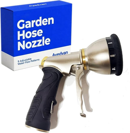Garden Hose Nozzle,Heavy Duty Metal Water Hose Sprayer Nozzle with 9 Adjustable Spray Patterns,High Pressure Handheld Spray Nozzle Gun for Watering Plants, Car Washing