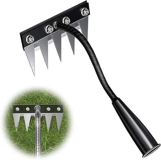Iron Weeding Rake, 5-Teeth Detachable Gardening Hand Weeder Tool with Ergonomic Grip, Heavy-Duty Hand Weeder Puller Tool for Yard & Lawn & Flowerbeds