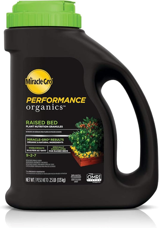 Miracle-Gro Performance Organics Raised Bed Plant Nutrition Granules - Plant Food with Natural & Organic Ingredients, for Vegetables, Fruits, Herbs and Flowers in Raised Beds, 2.5 lbs.