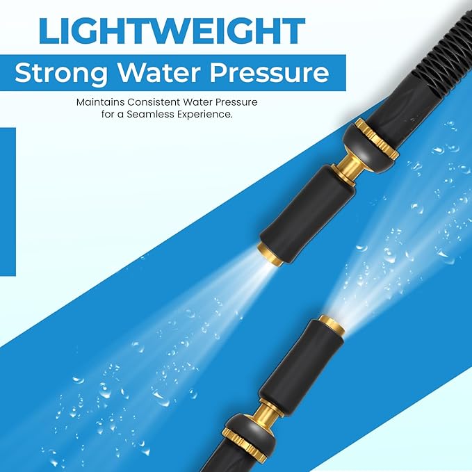 TITAN Garden Hose | Flexible, Lightweight, Kink-Free & Durable Hybrid Water Hose with Heavy Duty Brass Connectors & High-Pressure Jet Nozzle (75FT x 1/2”)
