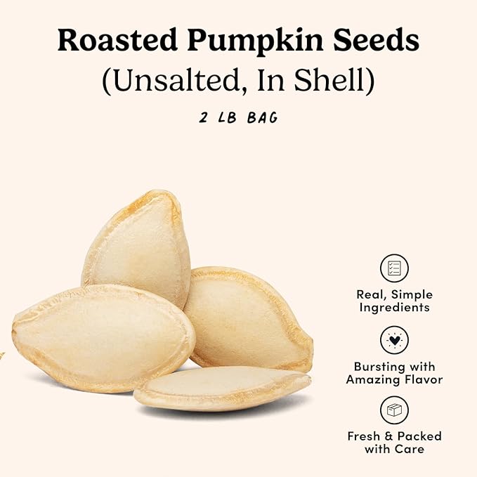 Nuts.com Roasted Unsalted Pumpkin Seeds In Shell, 2 Lb Bag – Rich in Fiber, Calcium & Potassium - Gluten-Free, Kosher Pareve Pumpkin Seeds Snack Pack, Protein Snacks for Adults & Kids