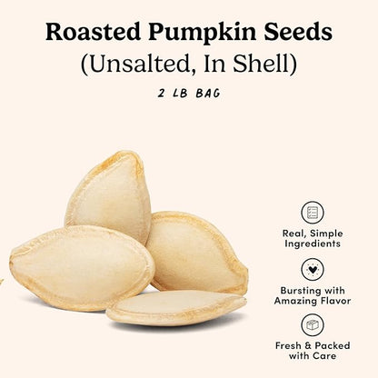 Nuts.com Roasted Unsalted Pumpkin Seeds In Shell, 2 Lb Bag – Rich in Fiber, Calcium & Potassium - Gluten-Free, Kosher Pareve Pumpkin Seeds Snack Pack, Protein Snacks for Adults & Kids