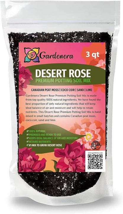 GARDENERA Desert Rose Potting Soil - Perfect Formula for Healthy and Vibrant Adenium Growth - 3 QUARTS