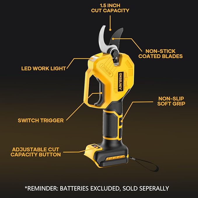 Electric Pruning Shears for DeWalt 20V Max Battery, Brushless Cordless Branch Cutter Pruner with 1.5 inch Cut Capacity for Tree trimming, Shrubs, Gardening (Tool Only)
