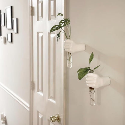 Wall Mounted Hands Vase - White Hand Sculpture, Hanging Wall Vase for Unique Decoration in Living Rooms, Entrance and Room